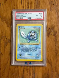 1999 Pokemon Base Set #59 Poliwag 1st Edition Shadowless PSA 8 - Image 1