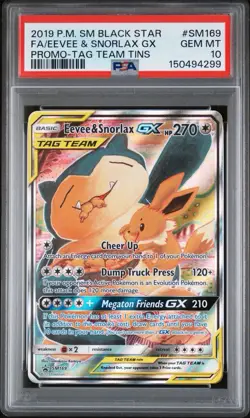 PSA 10 Eevee & Snorlax GX SM169 Pokemon Sun & Moon Tin Promo 2019 - Image 1