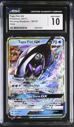 Pokemon 2017 Tapu Fini GX Holo Burning Shadows #39 CGC 10 - Image 1