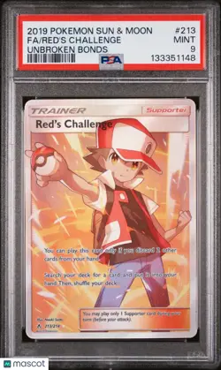 2019 Pokemon Sun Moon Unbroken Bonds Red's Challenge PSA 9 213/214 - Image 1