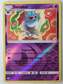 REVERSE HOLO Swoobat 88/236 NM M Cosmic Eclipse Pokemon Card Tomokazu Komiya Art - Image 1