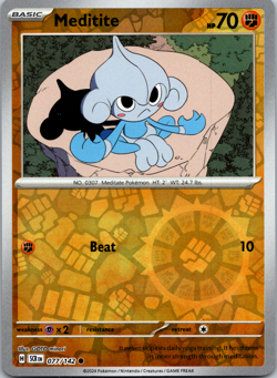Pokemon TCG Meditite 77/142 Common Reverse Holo S & V Stellar Crown SCR EN - Image 1