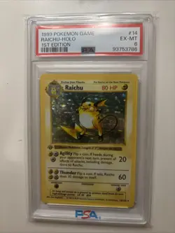 PSA 6 Pokemon Base Set 1st Edition Holo Rare Raichu 14/102 - Image 1