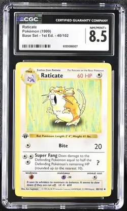 Pokemon 1999 Raticate Base Set - 1st Ed. #40 CGC 8.5 - Image 1