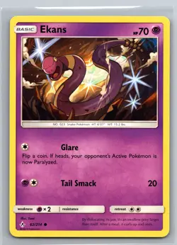 Ekans 62/214 Unbroken Bonds Pokemon Card Psychic Type Basic Glare Paralyze TCG - Image 1