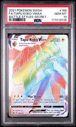Pokemon TCG Tapu Koko VMAX Battle Styles Secret Rare Card 166/163 PSA 10 - Image 2