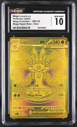 POKEMON MEGA EVOLUTION MEGA HYPER RARE #188 MEGA LUCARIO EX CGC 10 GEM MINT - Image 1
