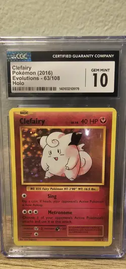 2016 POKEMON XY EVOLUTIONS #63/108 CLEFAIRY HOLO CGC 10 - Image 1