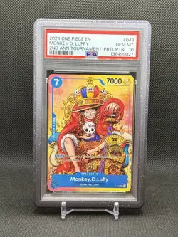 One Piece Monkey D. Luffy P-043 Promo 2nd Anniversary Namco PSA 10 English - Image 1