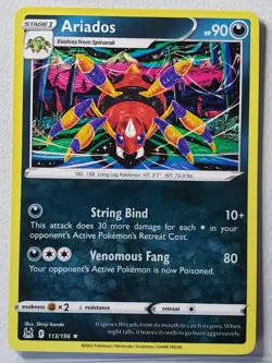 Ariados 113/196 NM / M RARE Non Holo Lost Origin Pokemon Card - Shinji Kanda Art - Image 1