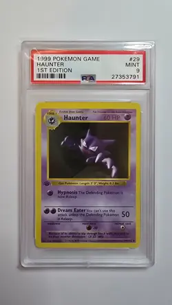 1st Edition SHADOWLESS Haunter - 29/102 - Base Set Pokemon Card PSA 9 Mint - Image 1