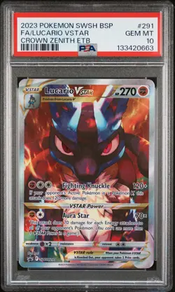Lucario Vstar 291/159 Crown Zenith Elite Trainer Box Pokemon PSA 10 - Image 1