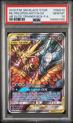 2019 POKEMON SM BLACK STAR PROMO FULL ART/MOLTRES & ZAPDOS & ARTICUNO GX PSA 10 - Image 1