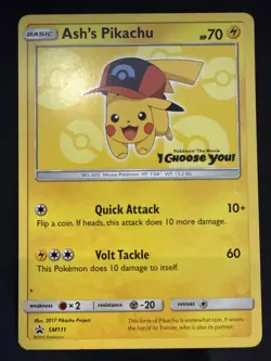 Pokemon Ash's Pikachu SM111 "I Choose You" Sun & Moon Black Star Promo HP - Image 1