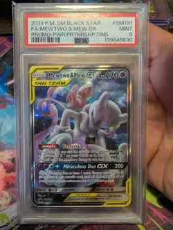 Pokemon TCG Mewtwo & Mew GX Tag Team SM191 Holo Black Star Promo PSA 9 - Image 1