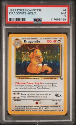 1999 Pokemon Fossil Dragonite 4/62 Fossil Holo PSA 7 Near Mint - Image 1