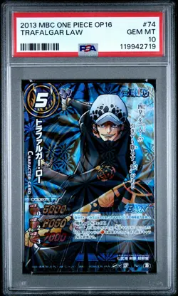 2013 MIRACLE BATTLE CARDDASS ONE PIECE OP16 #74 TRAFALGAR LAW PSA 10 - Image 1