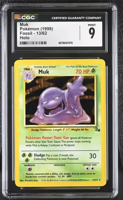 CGC 9 MINT Muk 1999 Fossil 13/62 Holo Pokemon Card - Image 1