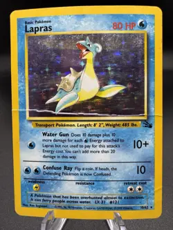 Pokemon TCG Lapras Fossil Holo Unlimited Rare Card 10/62 Vintage - Damaged - Image 1