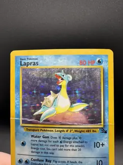 Pokemon TCG Lapras Fossil Holo Unlimited Rare Card 10/62 Vintage - Damaged - Image 3