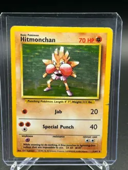 Pokemon TCG Hitmonchan 7/102 Holo Rare Base Set Vintage HP/DMG - Image 1