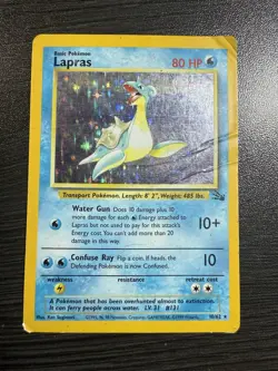 Pokemon TCG Lapras Fossil 10/62 Holo Unlimited Holo Rare - HEAVY PLAYED DAMAGED - Image 1