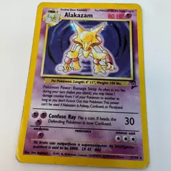 Alakazam 1/130 Holo Base Set 2 Pokemon TCG LP English Damaged/Creased Bad Cond - Image 1