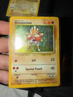 Hitmonchan 7/102 Holo Rare Base Set Pokemon TCG MODERATELY PLAYED MP DAMAGED - Image 1