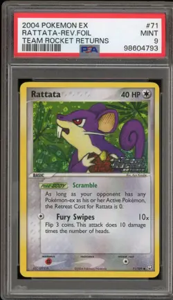 Pokemon Rattata EX Team Rocket Returns Reverse Holo #71 PSA 9 Mint - Image 1
