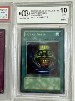 2004 YU-GI-OH! GREED SOD #EN055 PSA 9 Pop.5 and 2002 Pot Of Greed BCCG 10 - Image 3