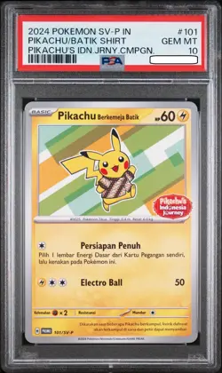 PSA 10 Pikachu Berkemeja Batik 101/SV-P Indonesia Journey Promo Pokemon Card - Image 1