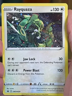 POKEMON RAYQUAZA SWSH029 BLACK PROMO STAR COSMOS WITH TWO SWIRLS HOLO NM CARD - Image 2