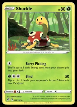 Shuckle 5/192 Pokemon Card Rebel Clash Uncommon 80 HP Lightly Played QZ - Image 1