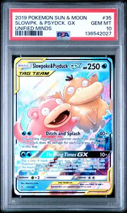 2019 POKEMON SUN & MOON UNIFIED MINDS #35 SLOWPOKE & PSYDUCK GX PSA 10 - Image 1