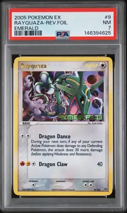 2005 POKEMON EX EMERALD #9 RAYQUAZA-REVERSE FOIL PSA 7 - Image 1