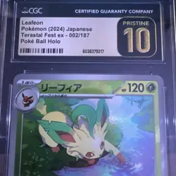 Pokemon TCG Leafeon Poke Ball Holo 002/187 Jap. Terastal Fest ex CGC Pristine 10 - Image 3