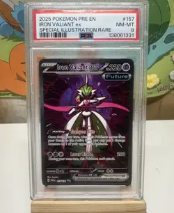 2025 Pokemon Iron Valiant EX 157/131 Prismatic Evolutions PSA 8 NM-MT - Image 1