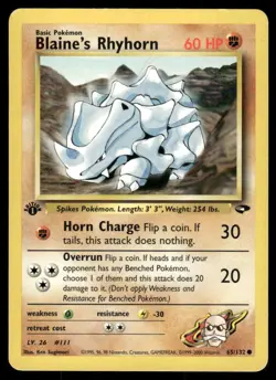 Pokemon Tcg Blaine's Rhyhorn [1st Edition] #65 Pokemon Gym Challenge MP - Image 1