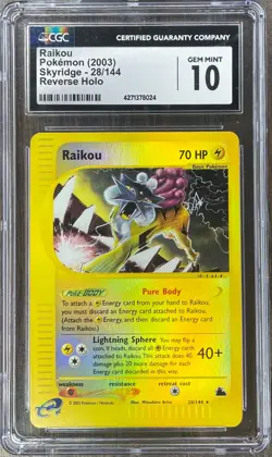 Pokemon Raikou Skyridge Reverse Holo #28 CGC 10 Gem Mint - Image 1