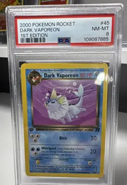 Pokemon TCG 2000 Team Rocket Dark Vaporeon 1st Edition #45/82 PSA 8 English - Image 1