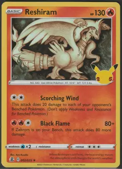 Reshiram 002/025 25th Anniversary Celebrations Pokemon Holo Foil Rare Nice! - Image 1