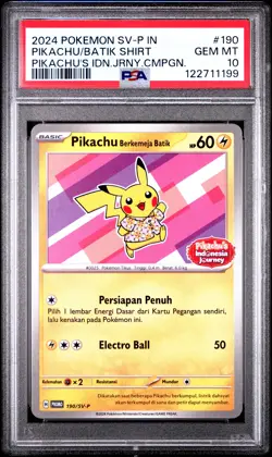 2024 POKEMON INDONESIAN SV-P PROMO #190 PIKACHU IN BATIK SHIRT PSA 10 - Image 1