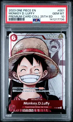 2023 ONE PIECE PREM BANDAI PREM CARD COLL 25TH ED #001 MONKEY D. LUFFY PSA 10 - Image 1
