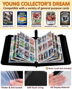 Football Card Binder 900 Pockets, 50 Sleeves Large Football Binder 3 Ring Zip... - Image 3