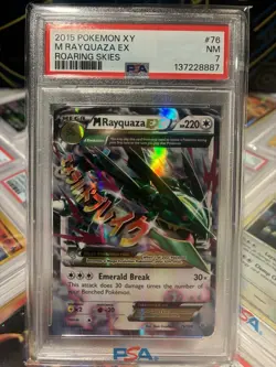 Pokemon 2015 M Rayquaza EX Ultra Rare Holo Roaring Skies #76/108 PSA 7 - Image 1