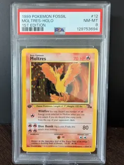 1999 POKEMON TCG FOSSIL 1ST EDITION #12 MOLTRES - HOLO PSA 8 NM-MT - Image 1