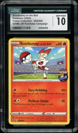 CGC 10 Gem Mint Scorbunny on the Ball 004/005 Pokemon Futsal Campaign UK Promo - Image 1