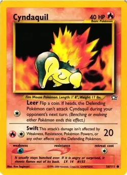 Pokemon TCG Neo Genesis Cyndaquil 56/111 Common Unlimited LP - Image 1
