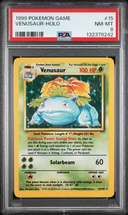1999 POKEMON BASE SET UNLIMITED #15 VENUSAUR-HOLO PSA 8 - Image 1