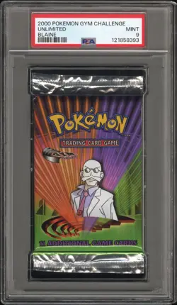2000 Pokemon Gym Challenge Unlimited Booster Pack Blaine PSA 9 Mint - Image 1
